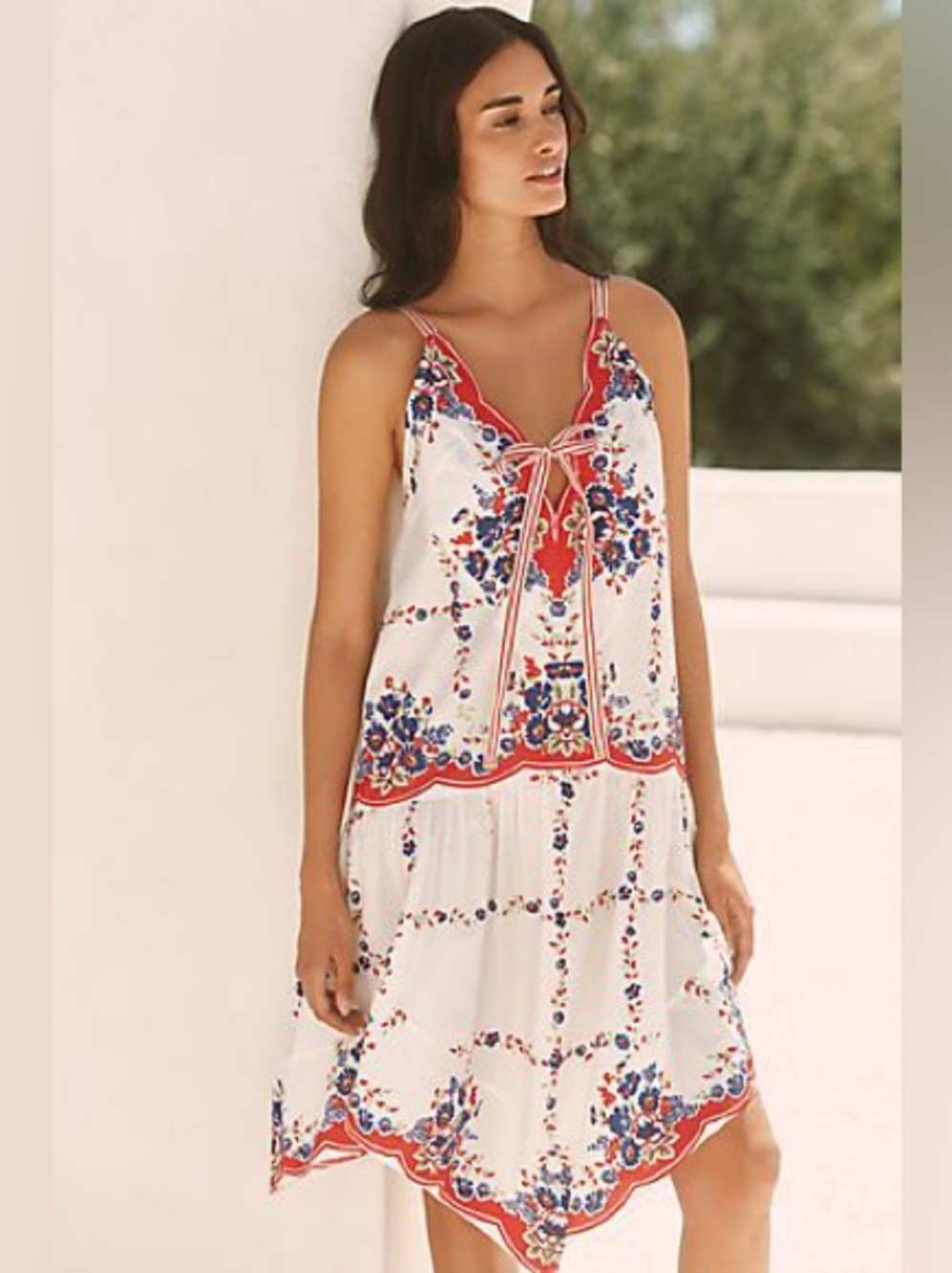 Celandine Plunge Neck Drop Waist Cotton Midi Dress Size XS